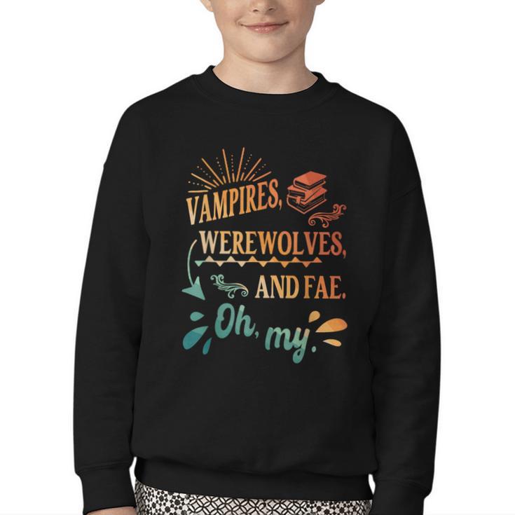Readers Books Lovers BFF Books Club Paranormal Romance Reading Book Vampires Werewolves & Fae -Adults Short Sleeve Youth Crewneck Sweatshirt