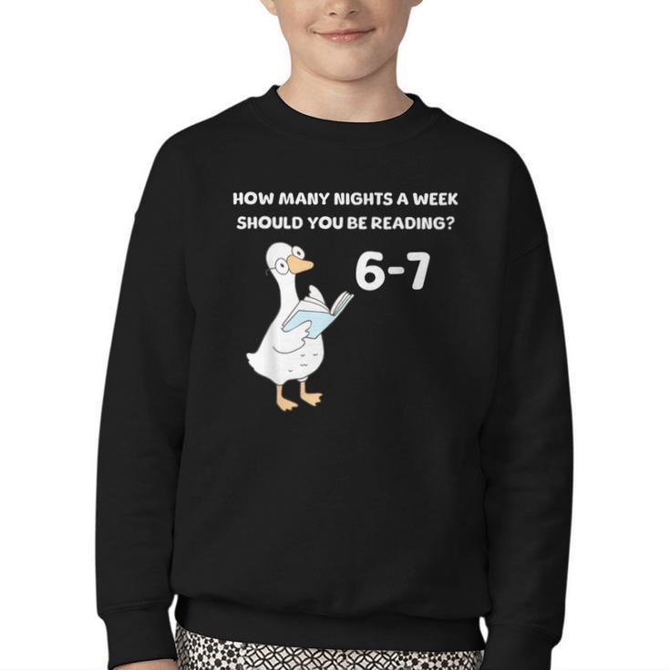 Reading 6-7 Silly Goose Read Books Bookish Bookworm Youth Crewneck Sweatshirt