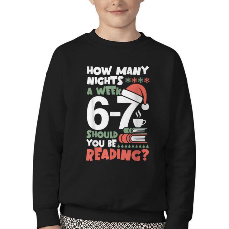 Reading 67 Meme English Teacher Christmas Book Lover Youth Crewneck Sweatshirt