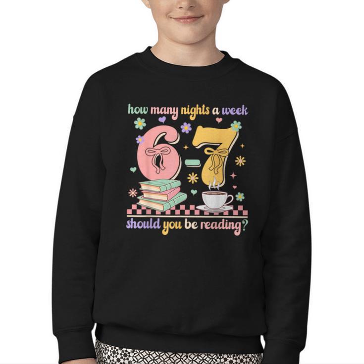 Reading 67 Teacher Six Seven Reading 6 7 Book Lover Youth Crewneck Sweatshirt