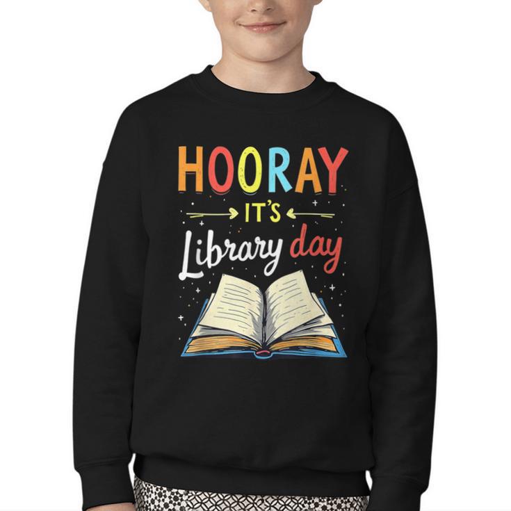Reading Books Bibliophile Hooray It's Library Day Youth Crewneck Sweatshirt