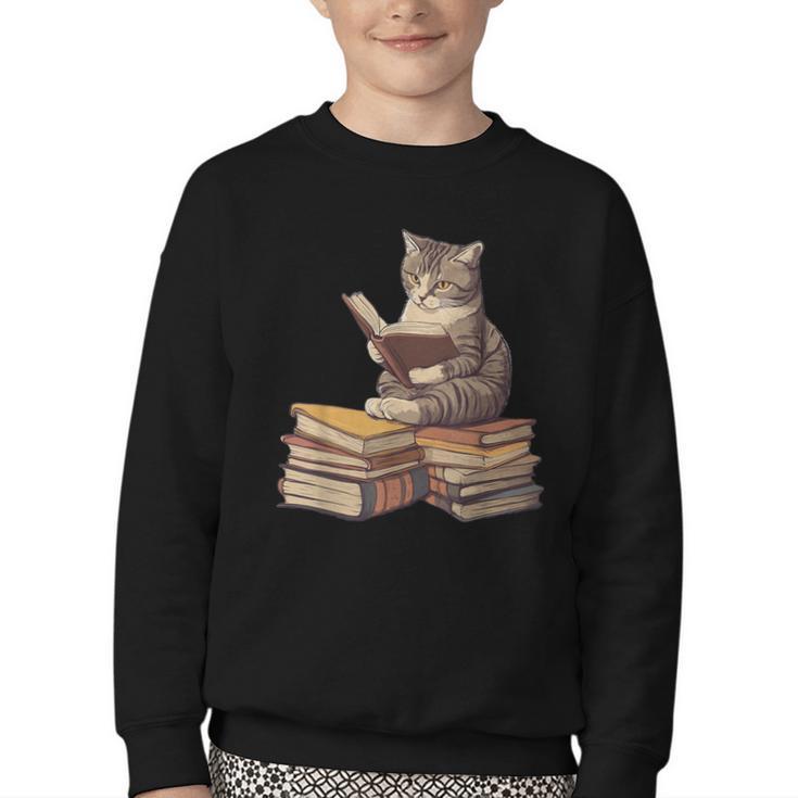 Reading Cat Book Lover Youth Crewneck Sweatshirt