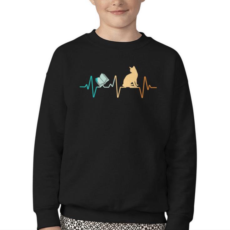 Reading Cat Heartbeat Book & Cat Lover Youth Crewneck Sweatshirt