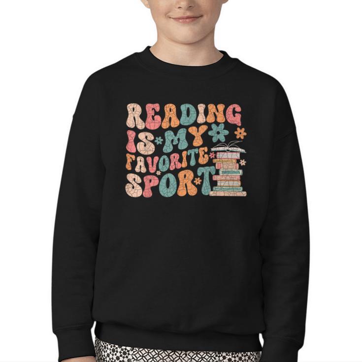 Reading Is My Favorite Sport Retro Groovy Book Lovers Youth Crewneck Sweatshirt