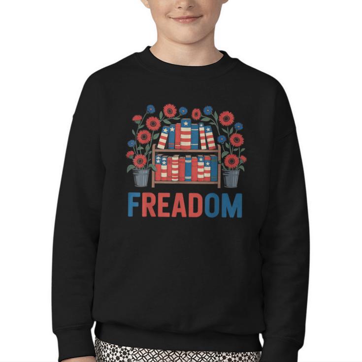 Reading Freadom Freedom Book Lover 4th Of July Men Women Youth Crewneck Sweatshirt