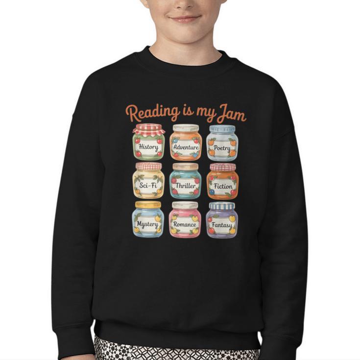 Reading Is My Jam Cute Jelly Jars Book Genres Youth Crewneck Sweatshirt