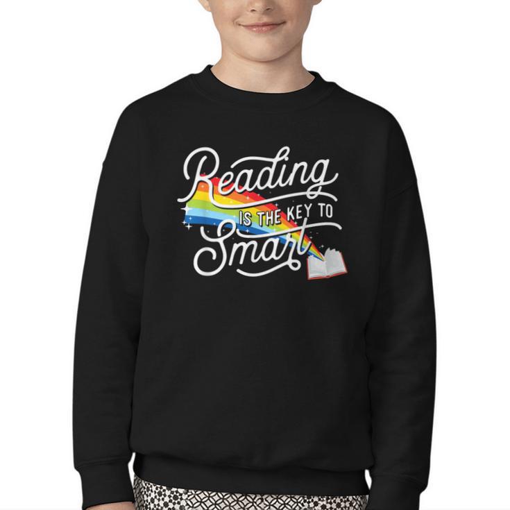 Reading Is The Key To Smart Book Lover Bookworm Reader Youth Crewneck Sweatshirt