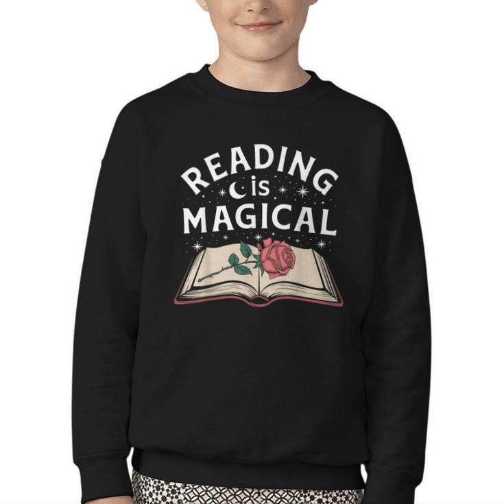 Reading Is Magical Book Lover Bookworm Librarian Library Day Youth Crewneck Sweatshirt