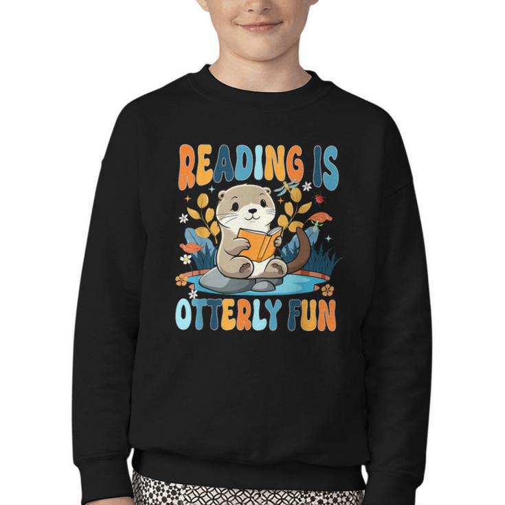 Reading Is Otterly Fun Sea Otter Book Lover Bookworm Youth Crewneck Sweatshirt