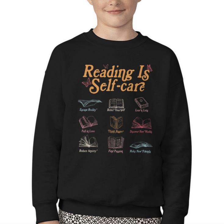Reading Is Self Care Mental Health Read More Book Youth Crewneck Sweatshirt