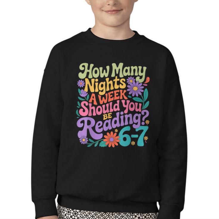 Reading Six Seven Meme Book Lover 67 Teacher 6 7 Youth Crewneck Sweatshirt