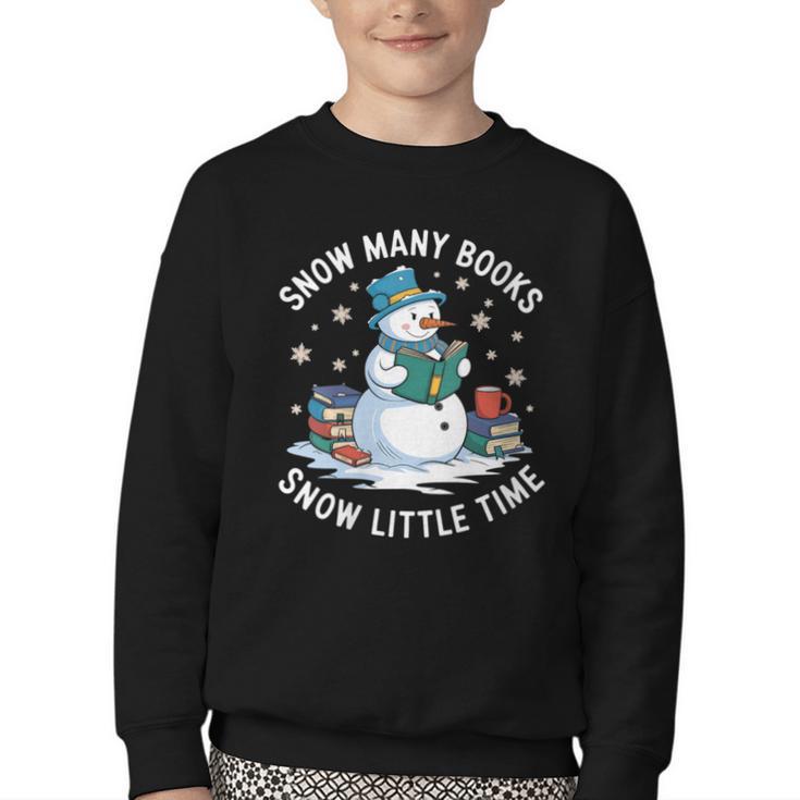 Reading Snowman So Many Books Christmas Books Readers Youth Crewneck Sweatshirt