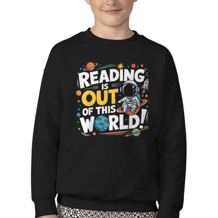 Reading Is Out Of This World Space Book Lover Kids Youth Crewneck Sweatshirt