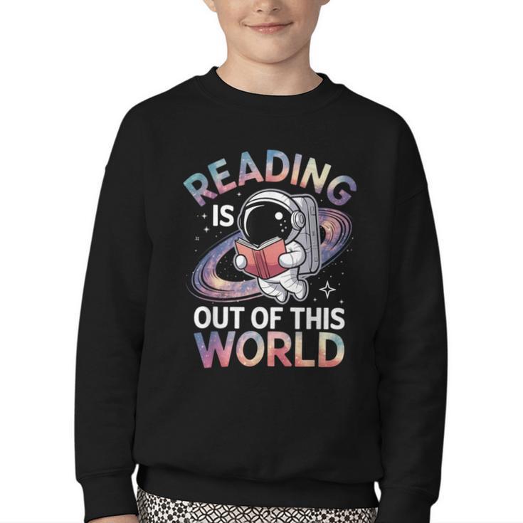 Reading Is Out Of This World Space Book Lover Youth Crewneck Sweatshirt