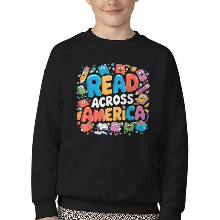 Reads Across Tee America Books Reader Reading Teacher Youth Crewneck Sweatshirt