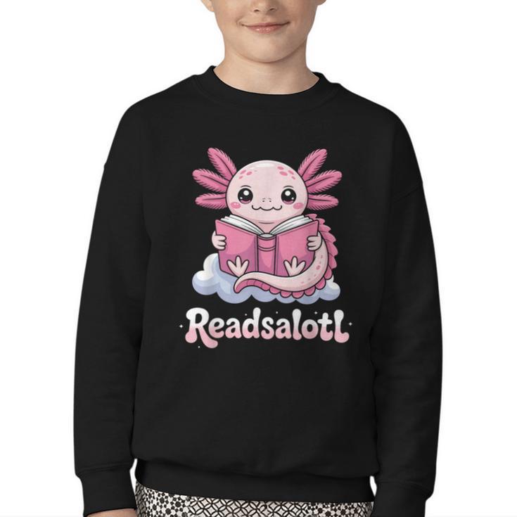 Readsalotl Axolotl Reading Cute Book Lover Bookworm Youth Crewneck Sweatshirt