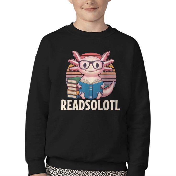 Readsolotl Axolotl Reading Book Lover Kawaii Bookworms Youth Crewneck Sweatshirt