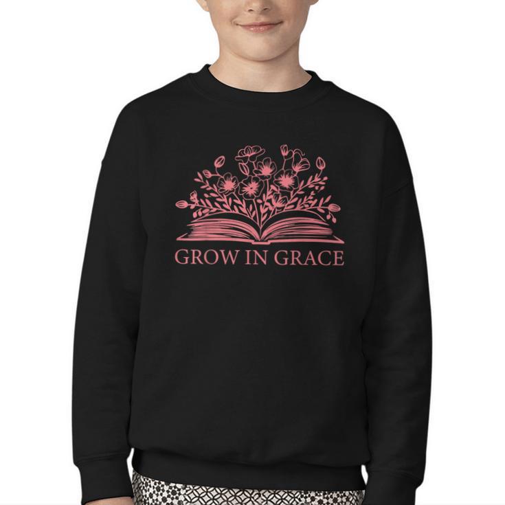 Retro Grow In Grace Wildflower Book Christian Bible Verse Youth Crewneck Sweatshirt