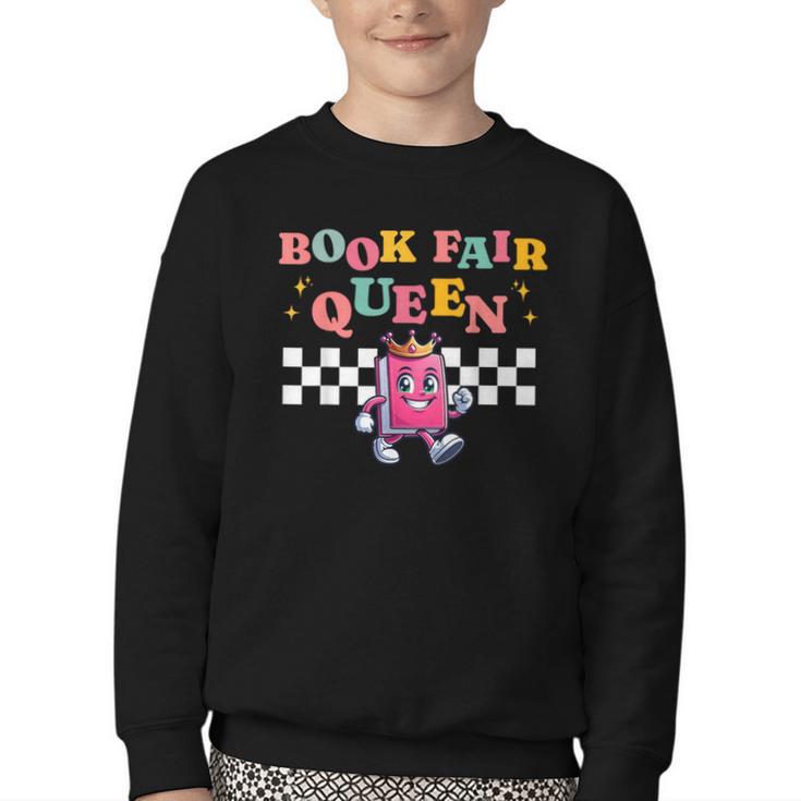 Retro Library Book Fair Queen School Reading Girls Women's Youth Crewneck Sweatshirt