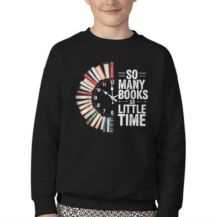 Retro So Many Books Little Time Book Clock Reading Youth Crewneck Sweatshirt