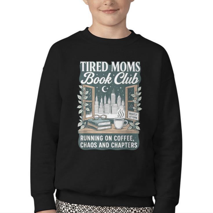 Retro Tired Moms Book Club Bookish Booktrovert Mother's Day Youth Crewneck Sweatshirt