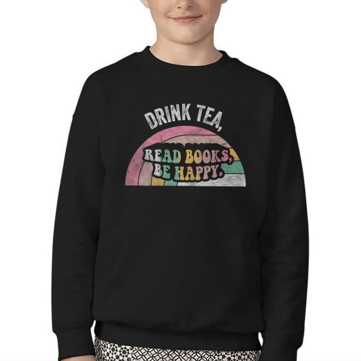 Retro Vintage Drink Tea Read Books Be Happy Reading Youth Crewneck Sweatshirt