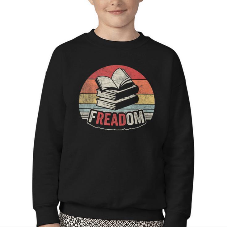 Retro Vintage FREADom Anti Ban Books Freedom To Read Youth Crewneck Sweatshirt