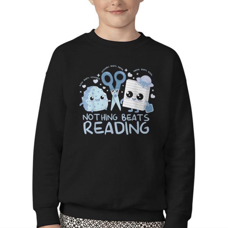 Rock Paper Scissors Nothing Beats Reading Book Lover Youth Crewneck Sweatshirt