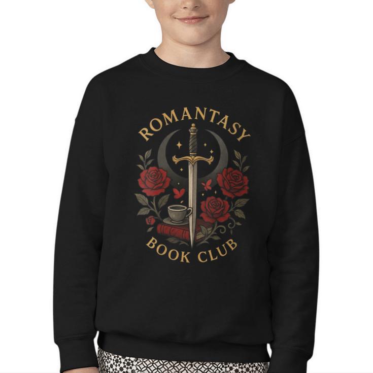 Romantasy Book Club Coffee Sword Roses Youth Crewneck Sweatshirt