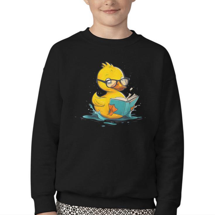 Rubber Duck Reading Book Reader Books Rubber Duckie Youth Crewneck Sweatshirt