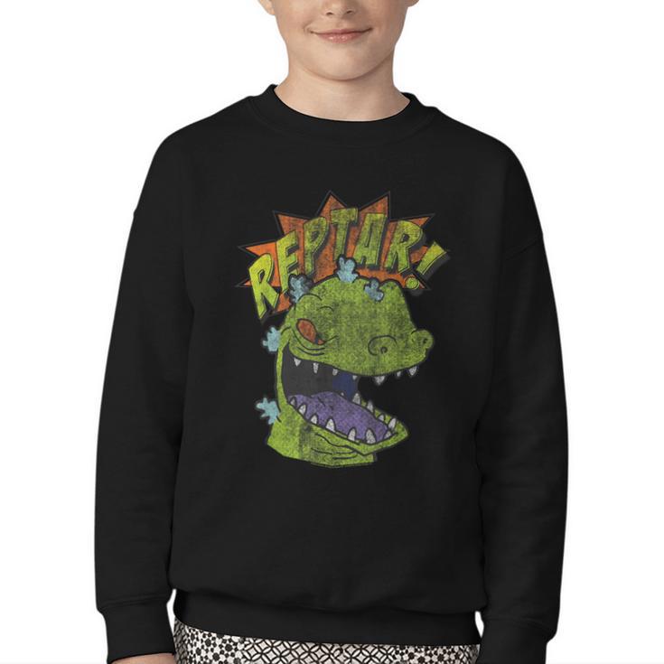 Rugrats Reptar Distressed Comic Book Style Cartoon Youth Crewneck Sweatshirt