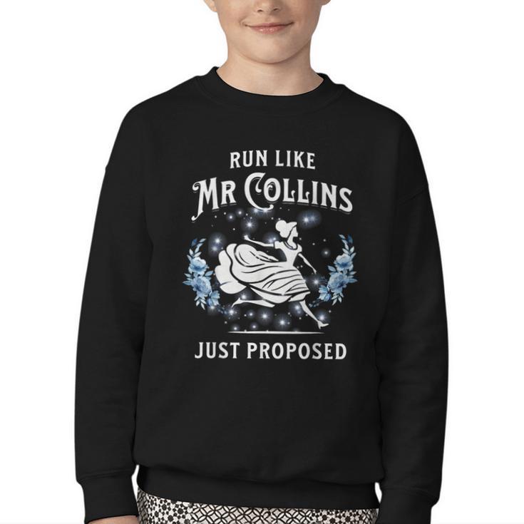 Run Like Mr Collins Just Proposed Books And Running Youth Crewneck Sweatshirt