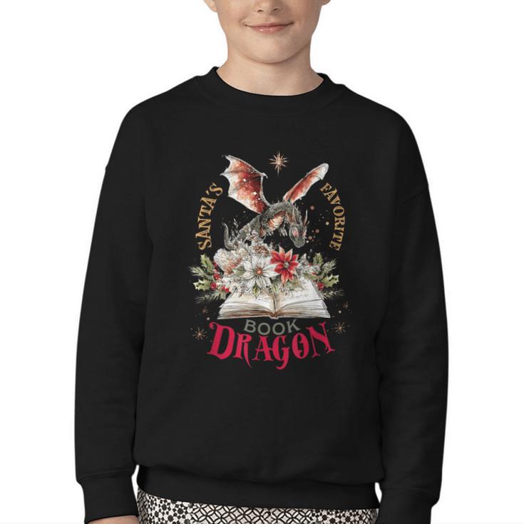 Santa's Favorite Book Dragon Christmas Magic Youth Crewneck Sweatshirt