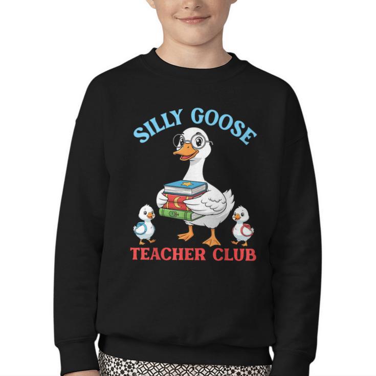 Silly Goose With Books Teacher Club School Educator Youth Crewneck Sweatshirt