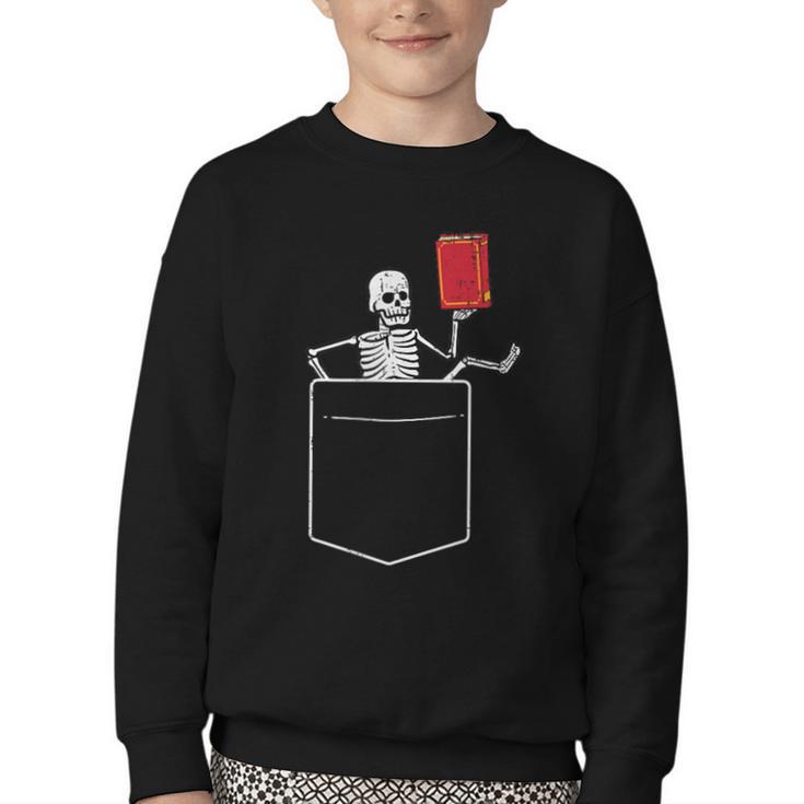 Skeleton Books Read Book Reading Librarian Across America Youth Crewneck Sweatshirt