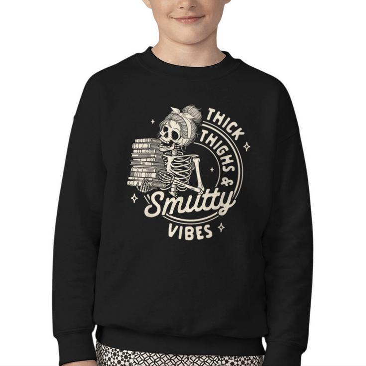 Smut Book Reader Spicy Romance Thick Thighs & Smutty Vibes Youth Crewneck Sweatshirt