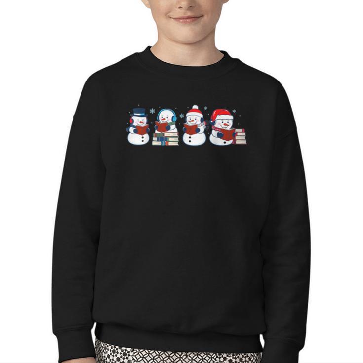 Snowman Reading Books Teacher Librarian Bookworm Christmas Youth Crewneck Sweatshirt