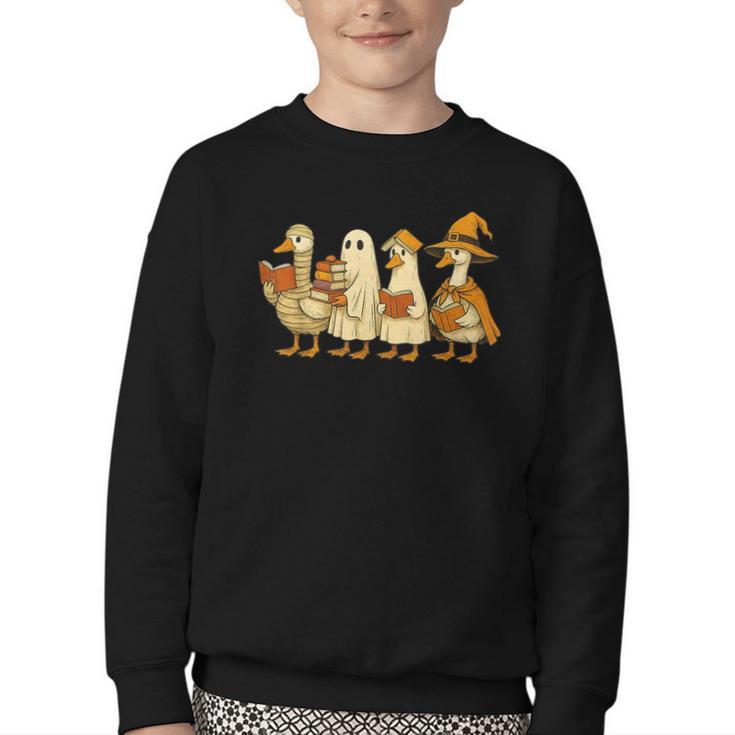 Spooky Halloween Book Lover Halloween Reading Goose Youth Crewneck Sweatshirt