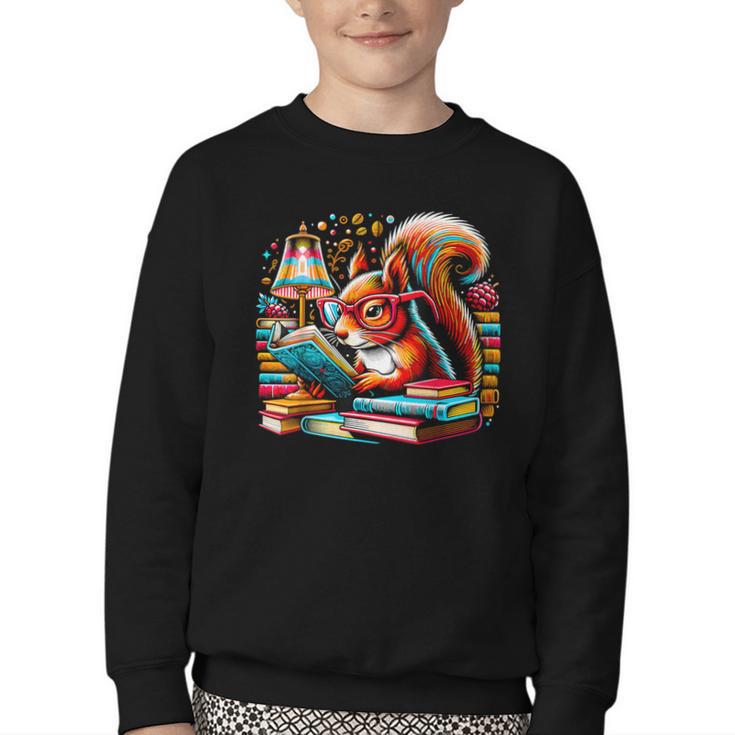 Squirrel Reading a Book Lover Bookworm Youth Crewneck Sweatshirt