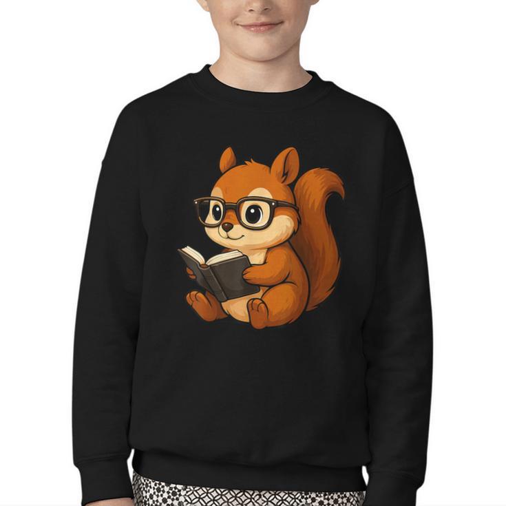 Squirrel Reading Book Lover Youth Crewneck Sweatshirt