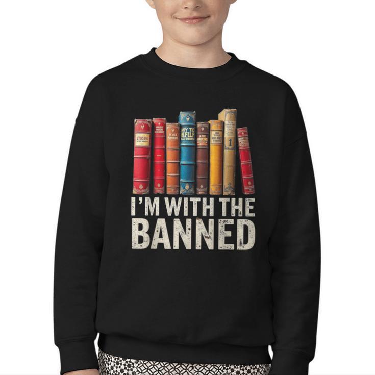 Support Banned Books Freedom I'm With The Banned Youth Crewneck Sweatshirt