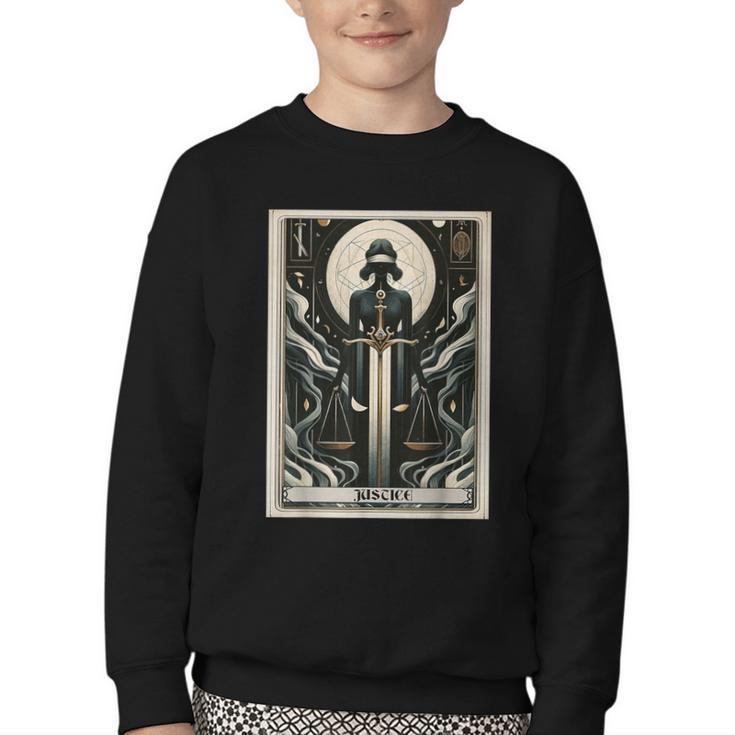 Tarot Cards Guide Book Esoteric Mysticism Clothing Tarot Card Justice Youth Crewneck Sweatshirt