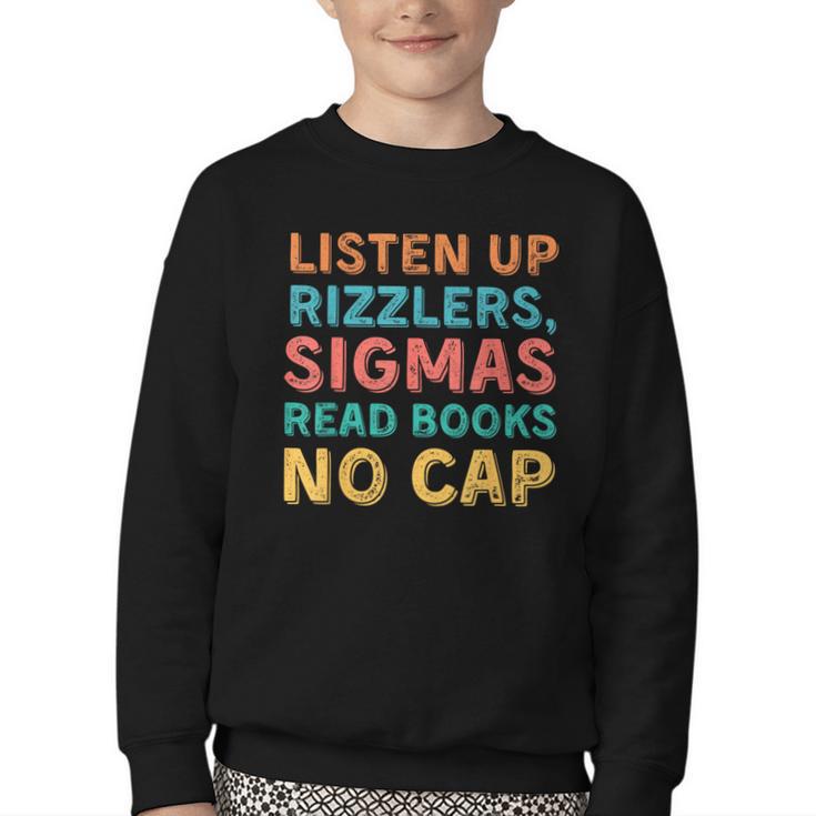Teacher English Read Books Listen Up Rizzlers Youth Crewneck Sweatshirt
