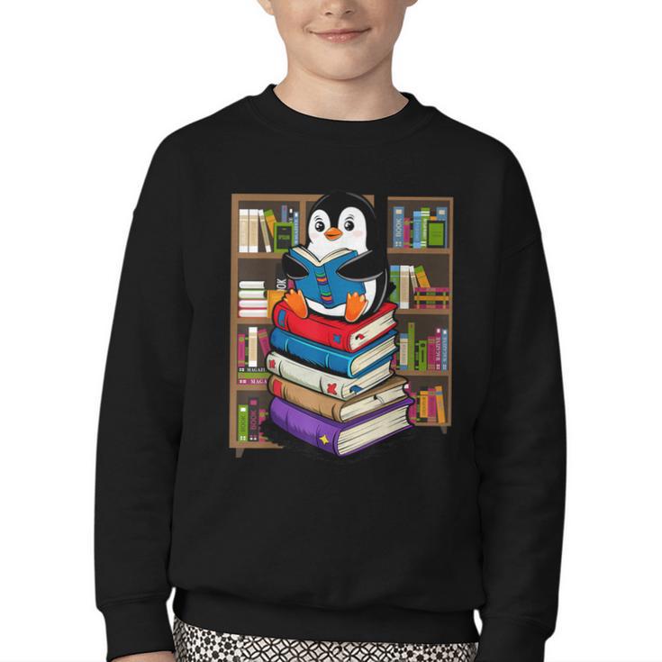 Teacher Librarian Kawaii Penguin Book Lover Penguin Youth Crewneck Sweatshirt