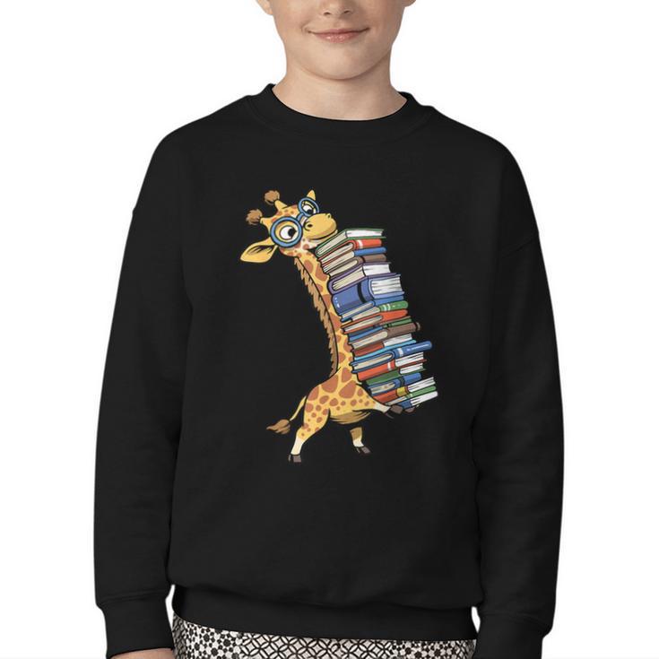 Teacher Shirt Giraffe Holding Books Bookworm Librarian Youth Crewneck Sweatshirt