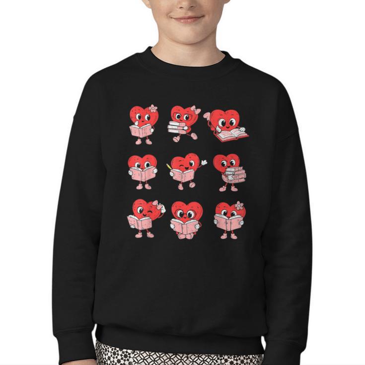 Teacher Valentines Day Reading Book Lover Bookworm Library Youth Crewneck Sweatshirt