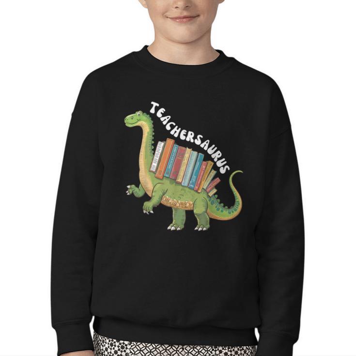 Teachersaurus Dinosaur Teachers Dino Reading Book Librarian Youth Crewneck Sweatshirt