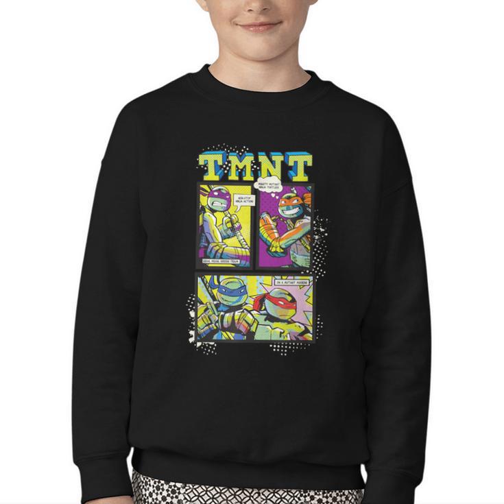 Teenage Mutant Ninja Turtles Retro Neon Comic Book Panels Youth Crewneck Sweatshirt