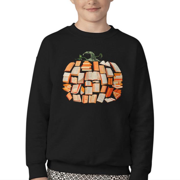 Thanksgiving Fall Books Pumpkins Vintage Library Teacher Kid Youth Crewneck Sweatshirt