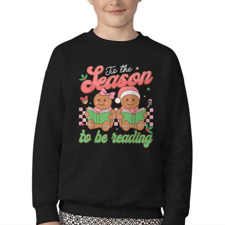 Tis The Season Book Reading Gingerbread Teacher Librarian Youth Crewneck Sweatshirt